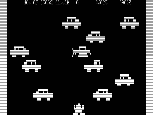 Hoppy (TRS-80) screenshot: Crossing the Road