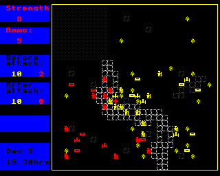 World War I (BBC Micro) screenshot: You move units individually to attack in the tactical mode.