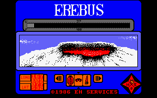 Erebus (Amstrad CPC) screenshot: The volcanic crater of Mt Erebus.