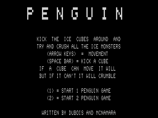 Penguin (TRS-80) screenshot: Title Screen