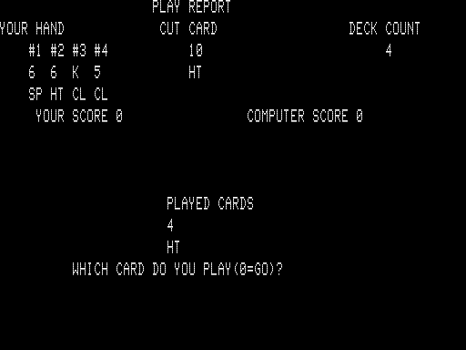 Cribbage (TRS-80) screenshot: Gameplay