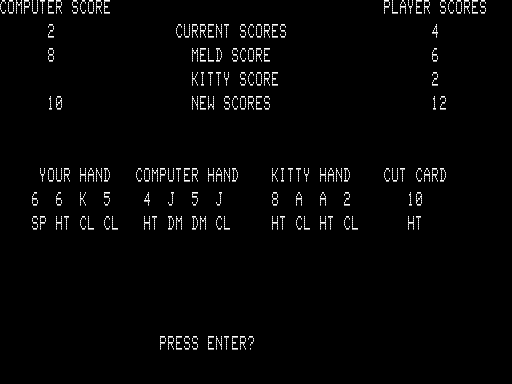 Cribbage (TRS-80) screenshot: Scoring for the Hand