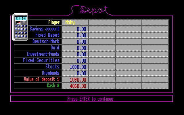 Wall$treet (DOS) screenshot: End game results