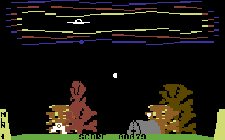 Forced Encounter (Commodore 64) screenshot: The UFO behind its shield.