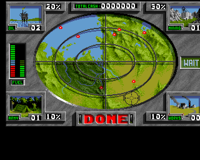 ShockWave (Amiga) screenshot: In the control room you can select which sector you want to defend.