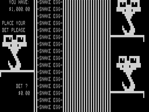 Snake Eggs (TRS-80) screenshot: Placing a Bet