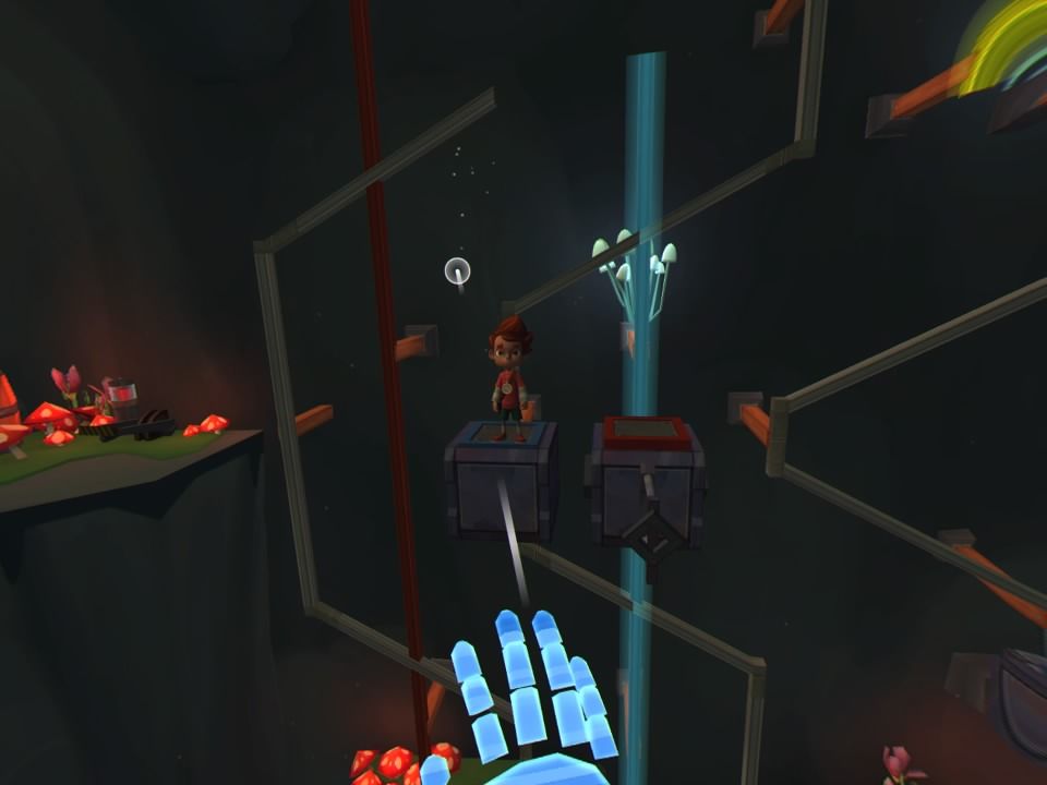 Along Together (PlayStation 4) screenshot: Different colored boxes are tied to different lever controls