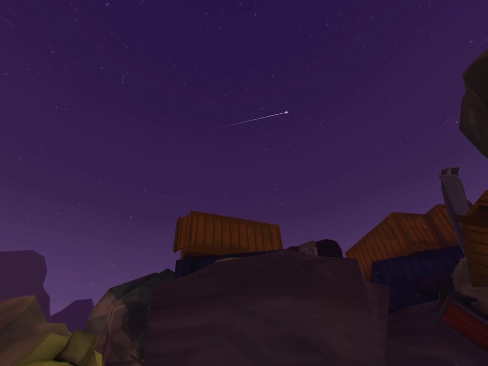 Along Together (PlayStation 4) screenshot: A falling star in the night sky adds to the atmosphere