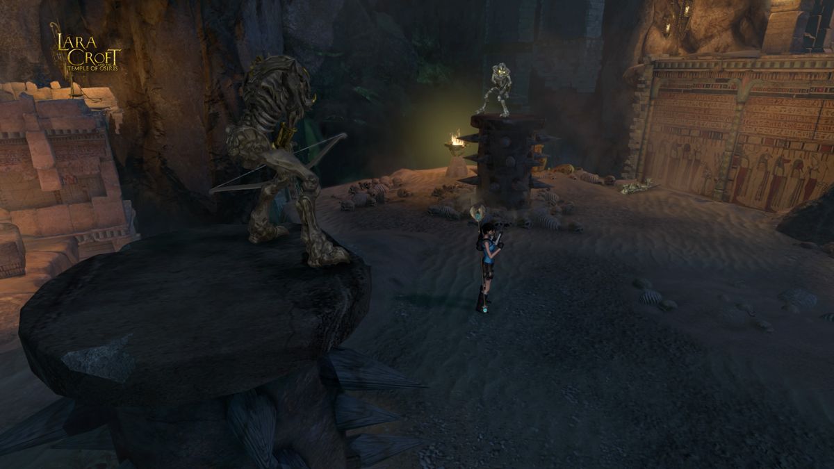 Lara Croft and the Temple of Osiris (PlayStation 4) screenshot: Skeleton guardians are about to attack
