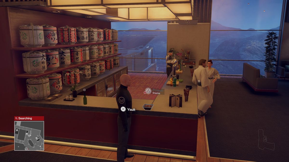 Hitman: The Complete First Season (PlayStation 4) screenshot: Episode 6: Poisoning snacks is one of the options, though I'd need to find the poison first