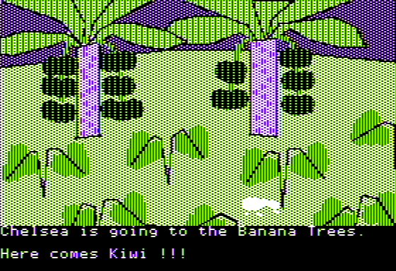 Chelsea of the South Sea Islands (Apple II) screenshot: I Find Kiwi by the Banana Trees