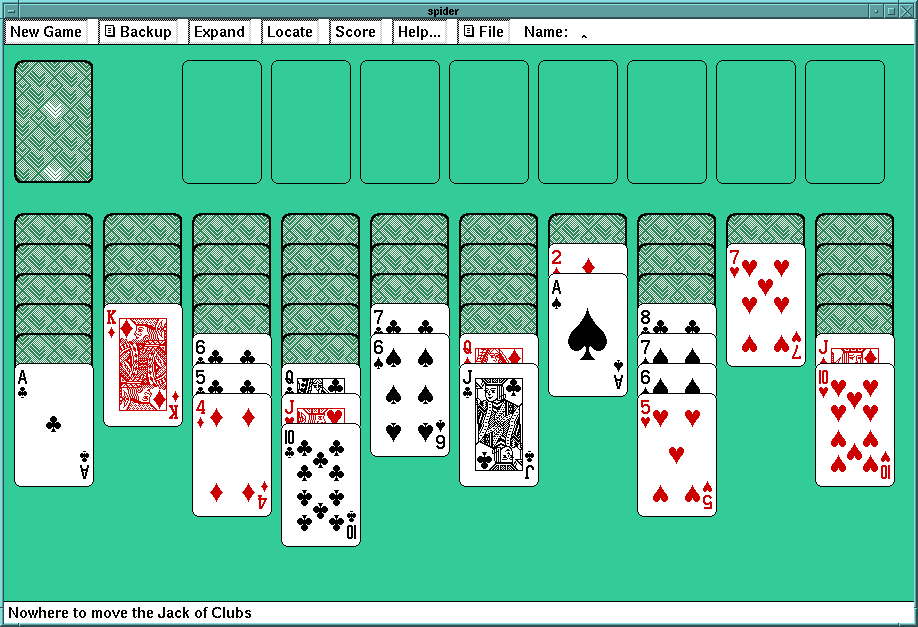 Spider (Linux) screenshot: Resizing the window to get a better view of my cards