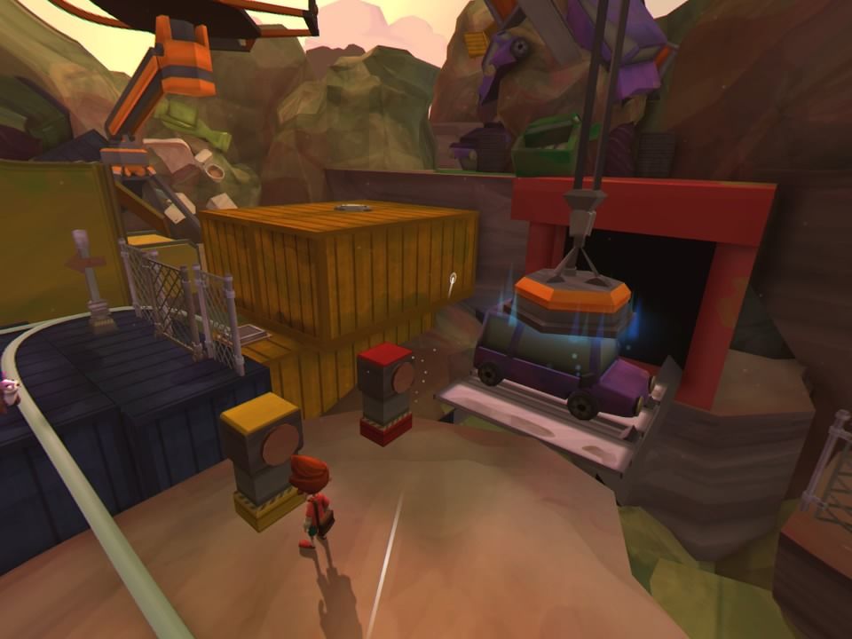 Along Together (PlayStation 4) screenshot: Operating a crane to transport cars