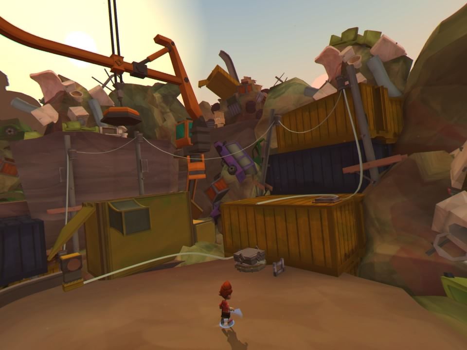 Along Together (PlayStation 4) screenshot: Arriving at the scrap yard level