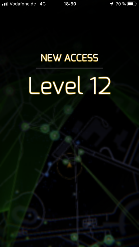 Ingress Prime (iPhone) screenshot: Reached level 12!