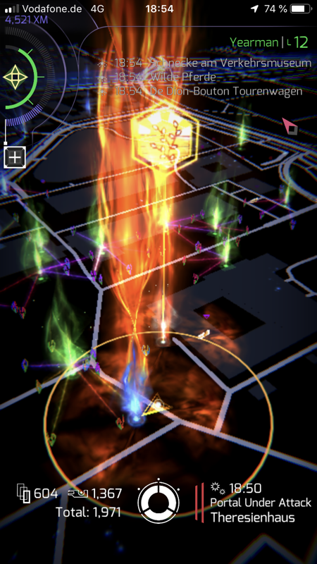 Ingress Prime (iPhone) screenshot: Both factions are battling for a portal.
