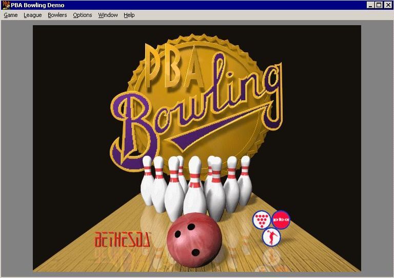 PBA Bowling (Windows) screenshot: The game's title window does not completely fill the screen. (Demo version)