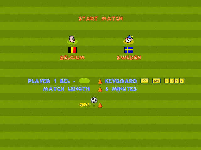 Silly Soccer (Windows) screenshot: Belgium vs Sweden