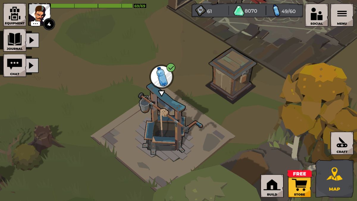 Endless Survival (Android) screenshot: Water can be collected from the well