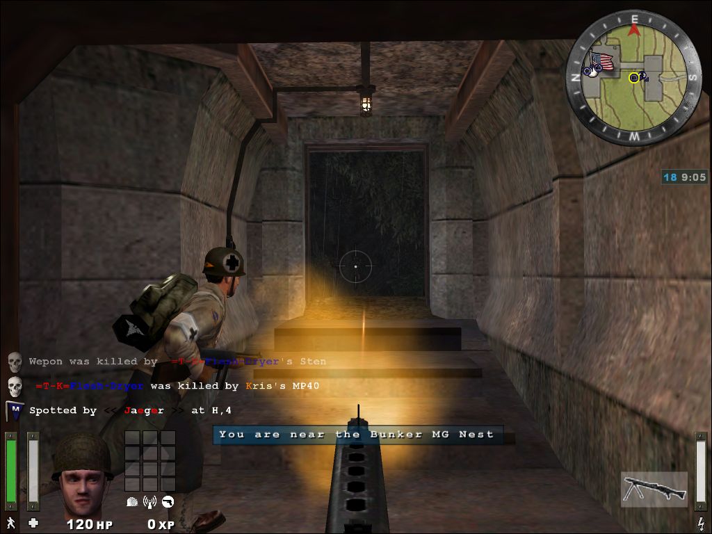 Wolfenstein: Enemy Territory (Windows) screenshot: Machine guns can be controlled by players and provide some powerful cover fire