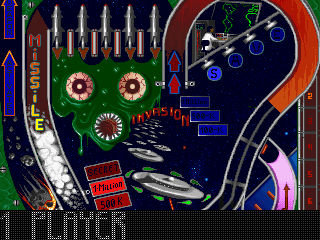 Pinball Wizard 2000 (DOS) screenshot: Earth Inferno has a B-movie theme