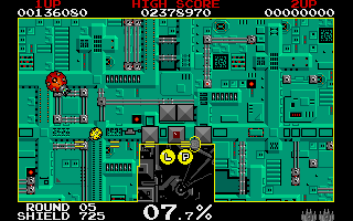 Volfied (DOS) screenshot: Using the Laser power up.