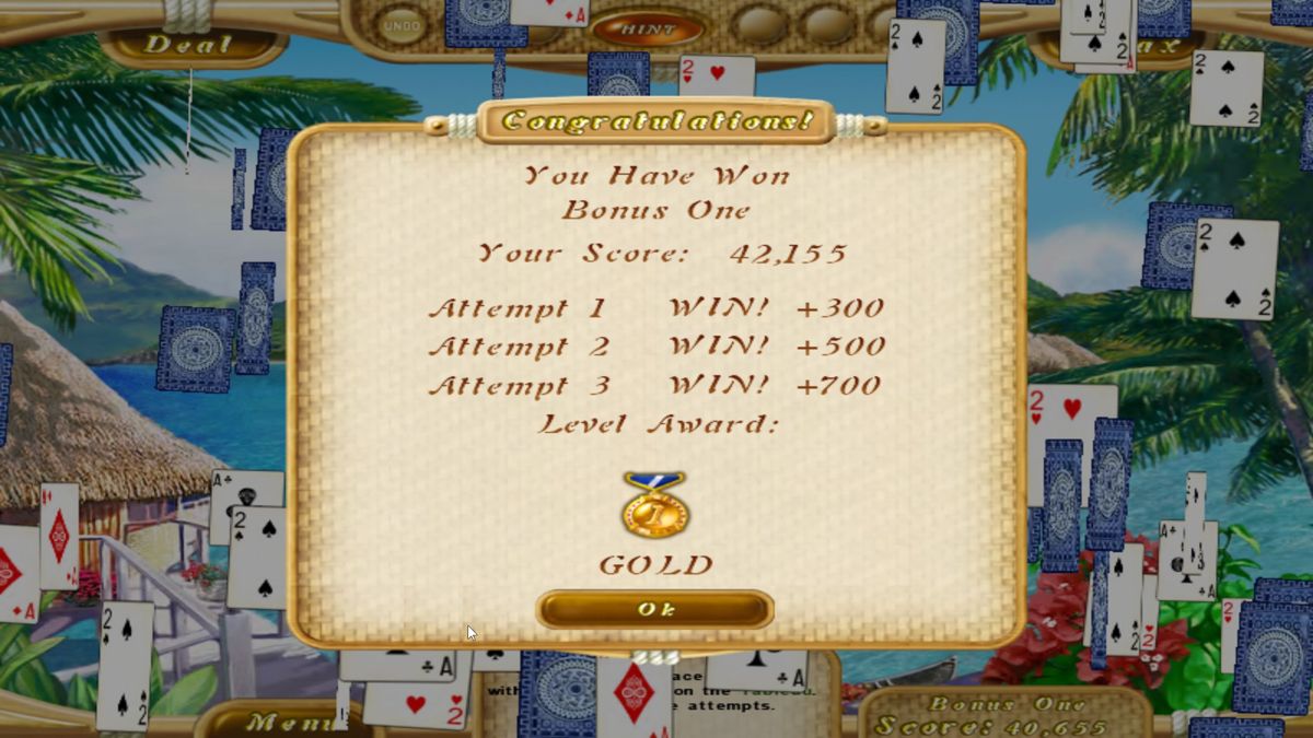 Dream Vacation Solitaire (Windows) screenshot: At the end of each game the player is given their score