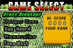 Jurassic Park Institute Tour: Dinosaur Rescue (Game Boy Advance) screenshot: Main menu - pick a game