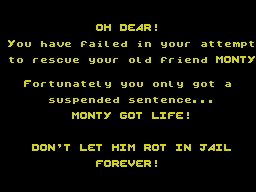 Monty Is Innocent (ZX Spectrum) screenshot: Game Over