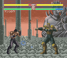 Hokuto no Ken 6: Gekitō Denshōken Haō e no Michi (SNES) screenshot: Kenjirou vs. Raou: fight between brothers