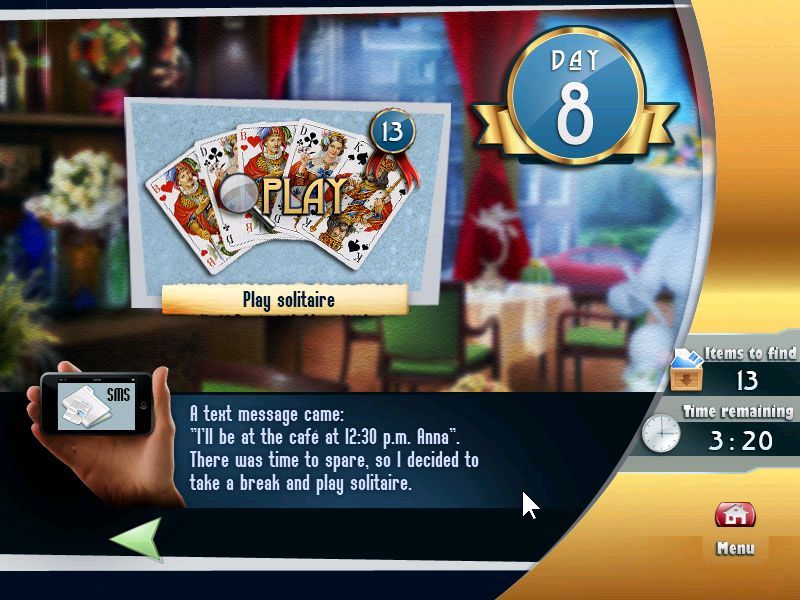 20 Days to Find Amy (Windows) screenshot: This is another quirky level. The player does not actually play solitaire - they just have to find a suite of cards in the correct order