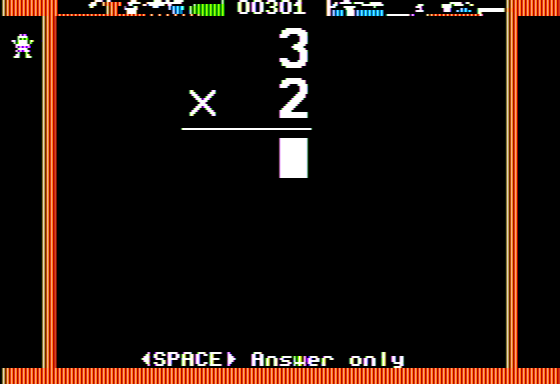 Robomath (Apple II) screenshot: Multiplication Question