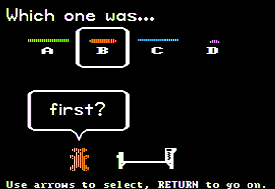 Teddy and Iggy (Apple II) screenshot: What Order was the Bed Made?