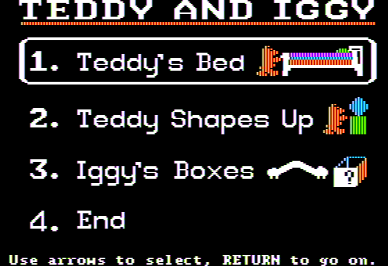 Teddy and Iggy (Apple II) screenshot: Main Menu