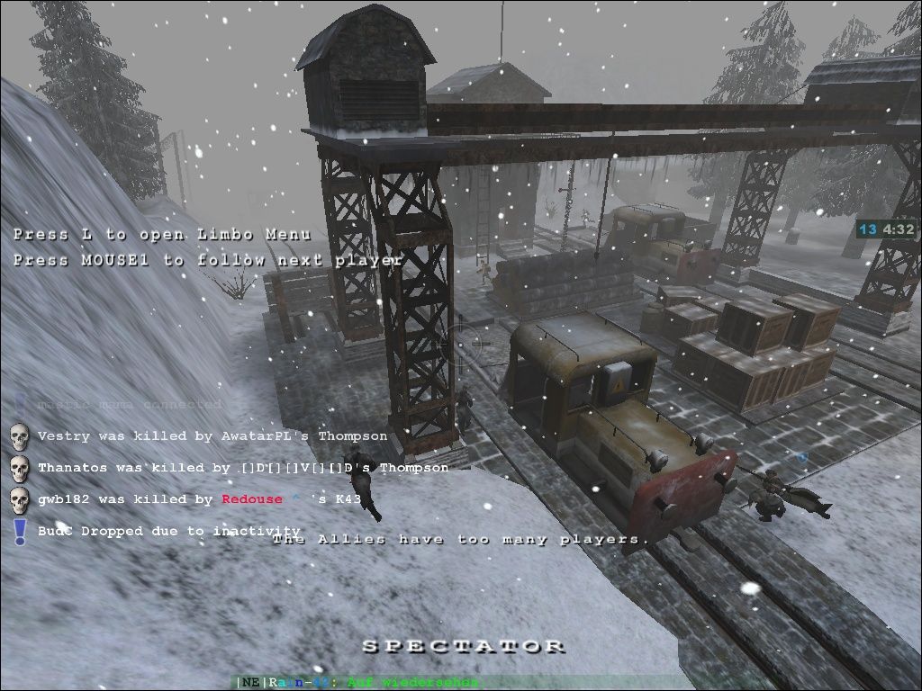 Wolfenstein: Enemy Territory (Windows) screenshot: When first joining, you're in Limbo Mode, allowing you to view the game from any player's perspective.