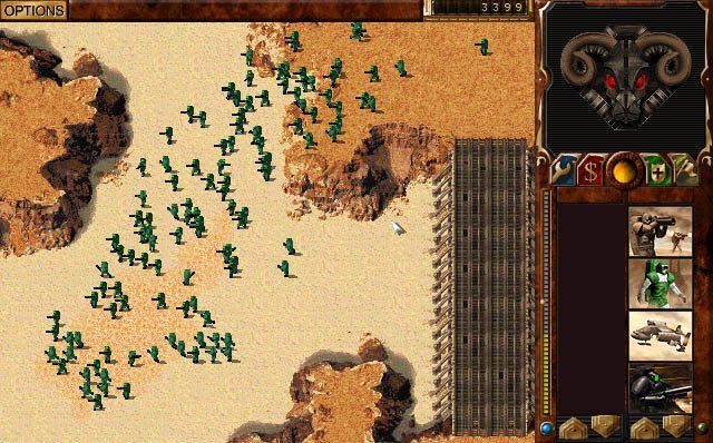 Dune 2000 (Windows) screenshot: Multiplayer Game - Sardaukar are new Harkonnen multiplayer units introduced in game update patch 1.06
