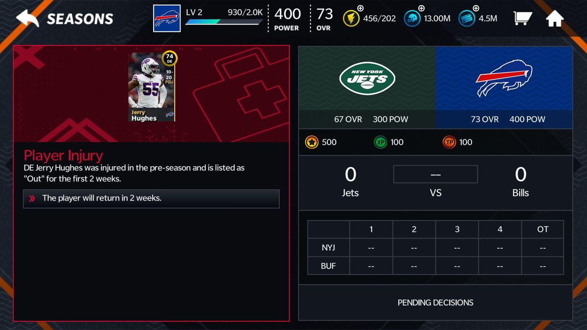 Madden NFL 21 Mobile (Android) screenshot: Seasons mode menu