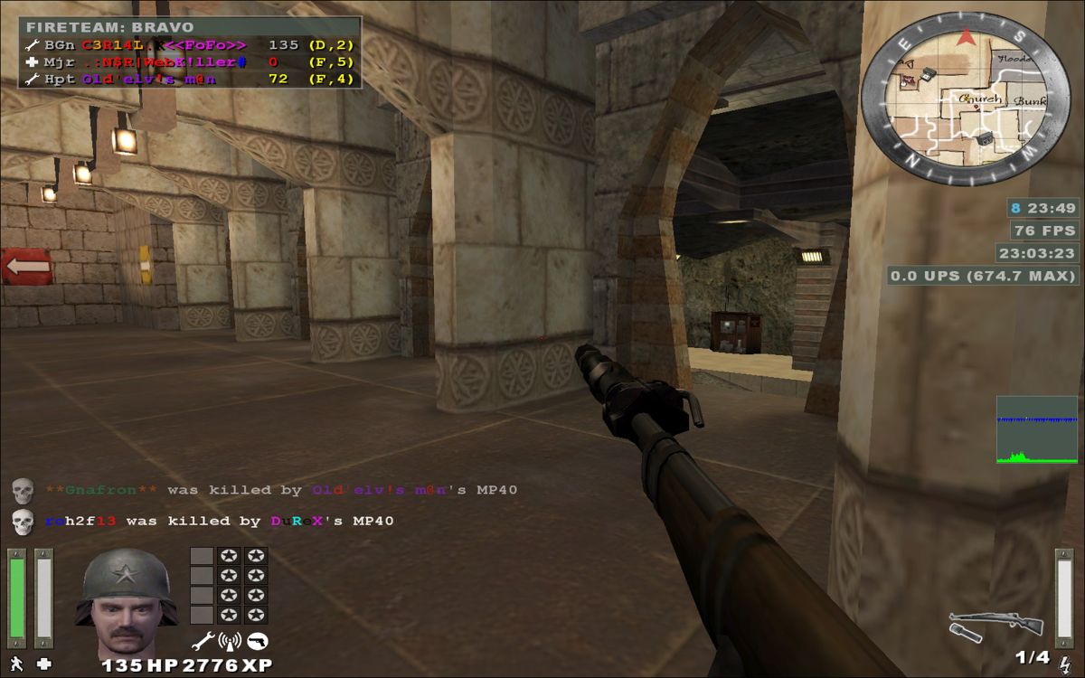 Wolfenstein: Enemy Territory (Windows) screenshot: The engineers may carry a rifle with a grenade attached. Hits with it give engineering experience.