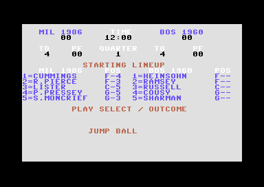 NBA (Commodore 64) screenshot: Jump Ball