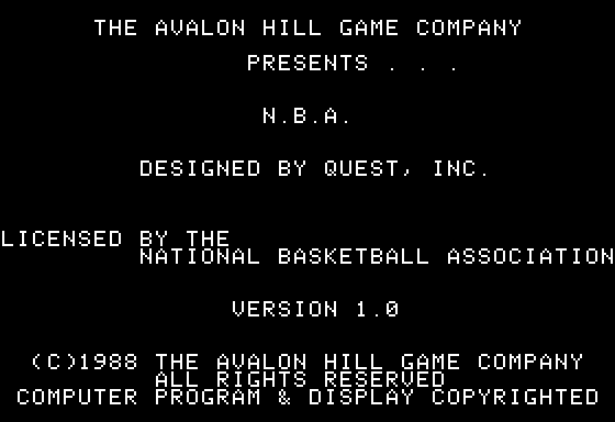 NBA (Apple II) screenshot: Title Screen