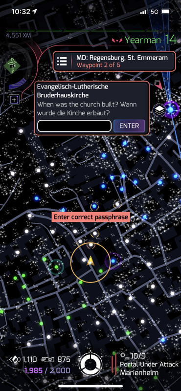 Ingress Prime (iPhone) screenshot: Agents have to answer questions during certain official NIA missions.