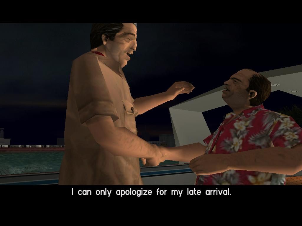 Grand Theft Auto: Vice City (Windows) screenshot: Introducing two main characters; the Colonel and Ricardo.