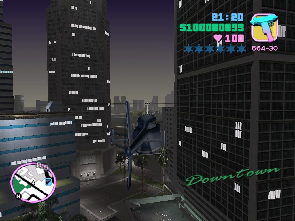 Grand Theft Auto: Vice City (Windows) screenshot: You can fly helicopters to get around the city more quickly. Just don't jump out in mid air.