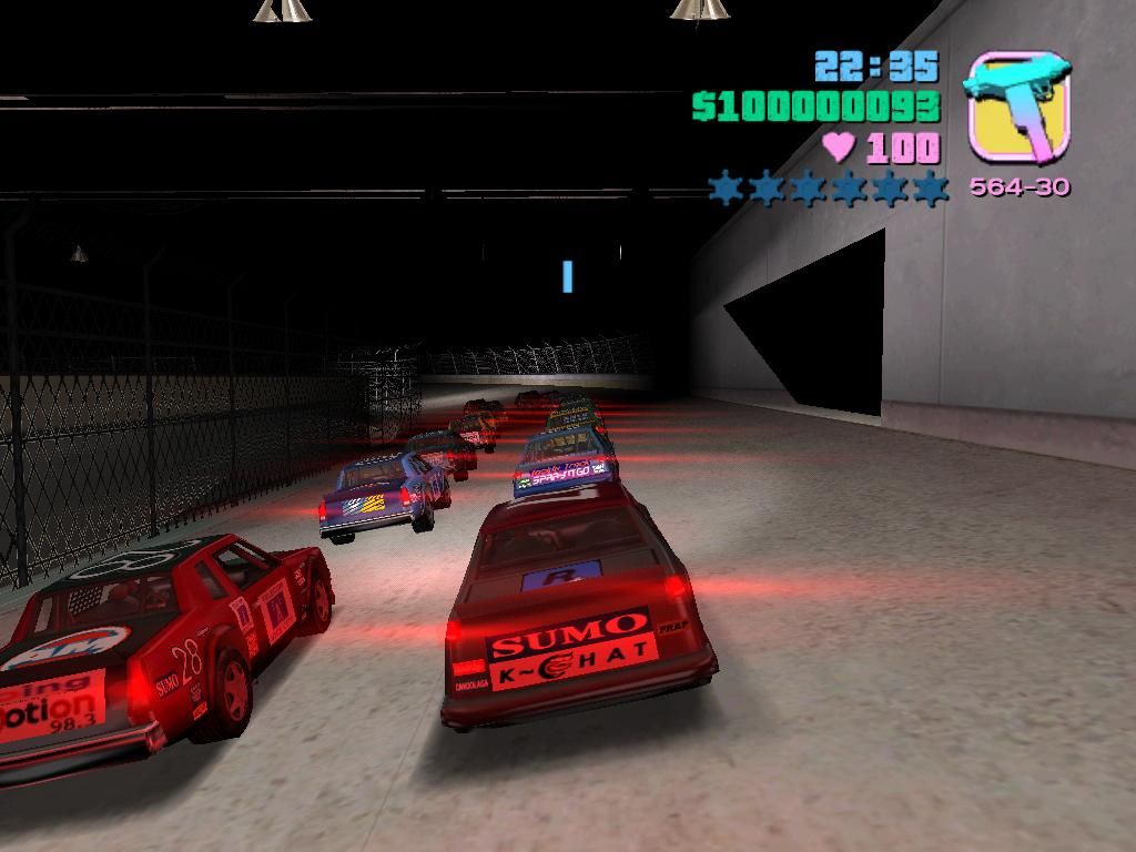 Grand Theft Auto: Vice City (Windows) screenshot: One of the minigames lets you race in a stock car competition at the stadium.