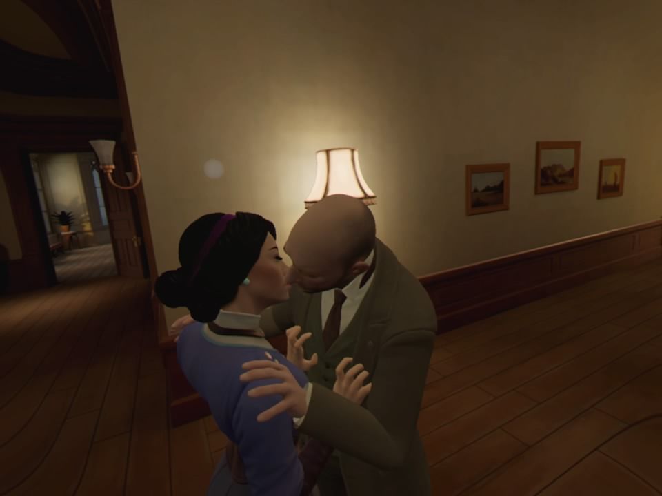 The Invisible Hours (PlayStation 4) screenshot: Bernhardt and Mundy seem to have love for theatrical play in common (VR mode)
