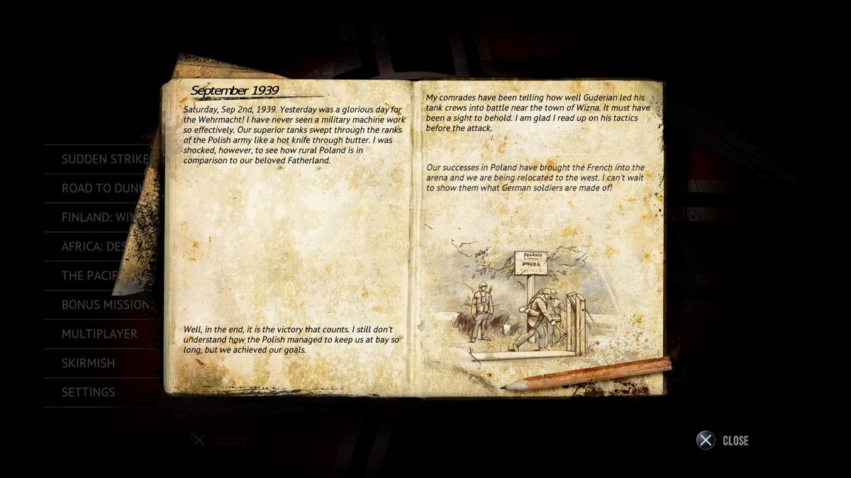 Sudden Strike 4 (PlayStation 4) screenshot: German campaign story diary