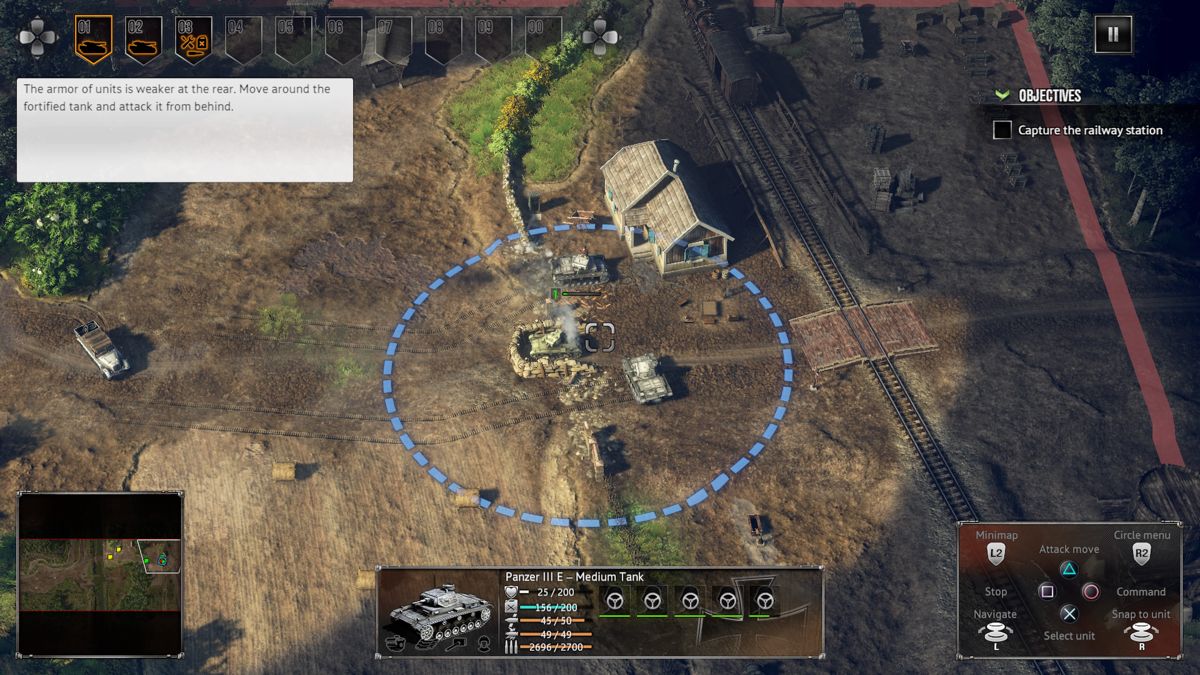 Sudden Strike 4 (PlayStation 4) screenshot: Flanking the fortified Polish tank to attack it from the rear and side