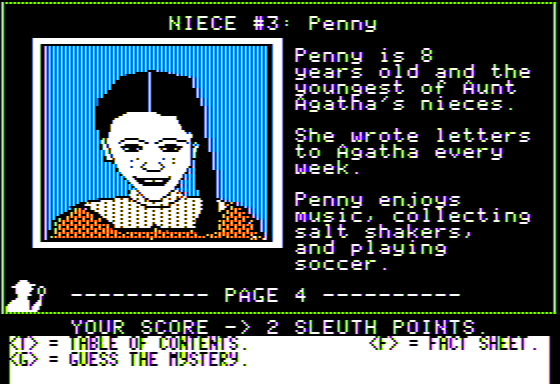 Reference Micro Mysteries (Apple II) screenshot: Was it Penny?