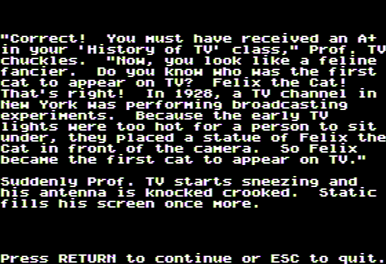 Microzine #22 (Apple II) screenshot: Haunted Channels - Professor TV Helps me with TV History