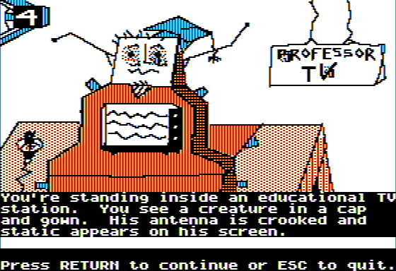 Microzine #22 (Apple II) screenshot: Haunted Channels - Professor TV